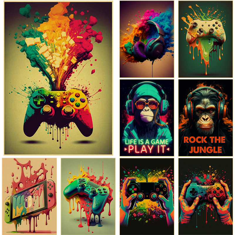 Retro Gaming Wallpaper - Colorful Game Controller Wall Art Poster