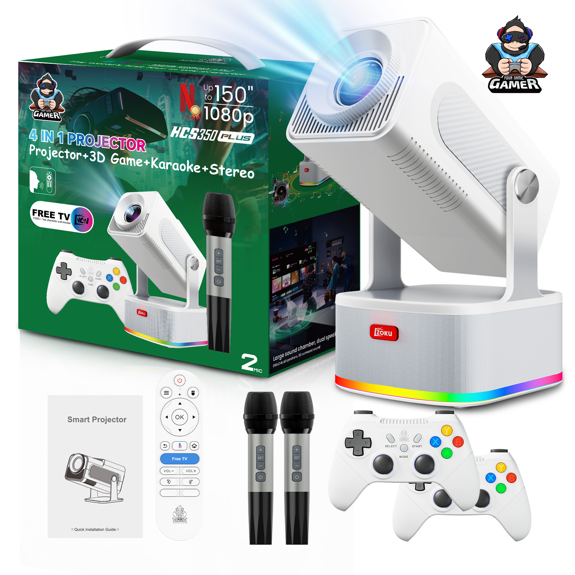 Retro Gaming And Projector - New Zoku HCS350PLUS Android Gaming Projector
