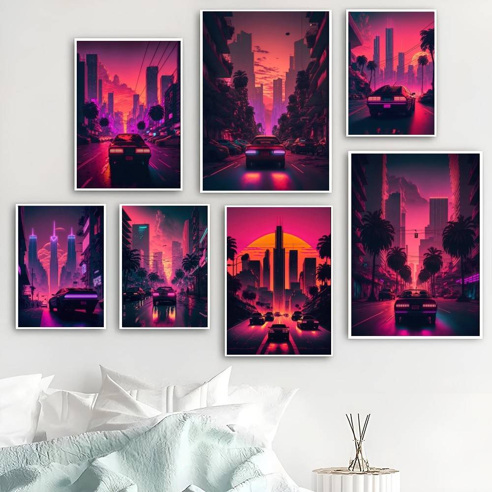 Synthwave Cyberpunk Pink Stree - огляд і ціна Retro Gaming Wallpaper