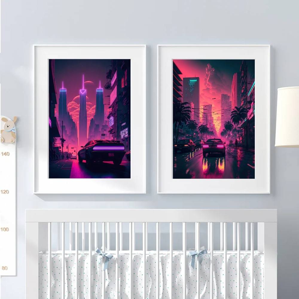 Synthwave Cyberpunk Pink Stree - огляд і ціна Retro Gaming Wallpaper
