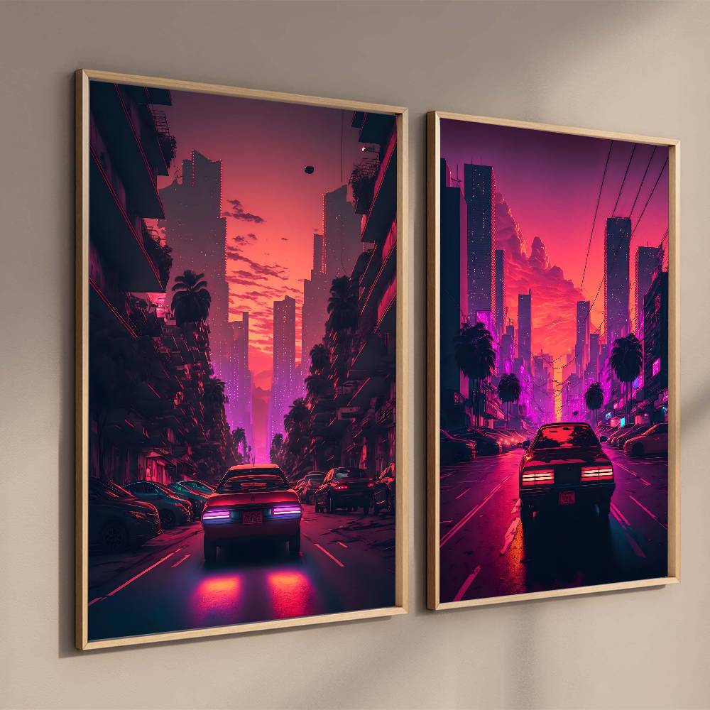 Synthwave Cyberpunk Pink Stree - огляд і ціна Retro Gaming Wallpaper